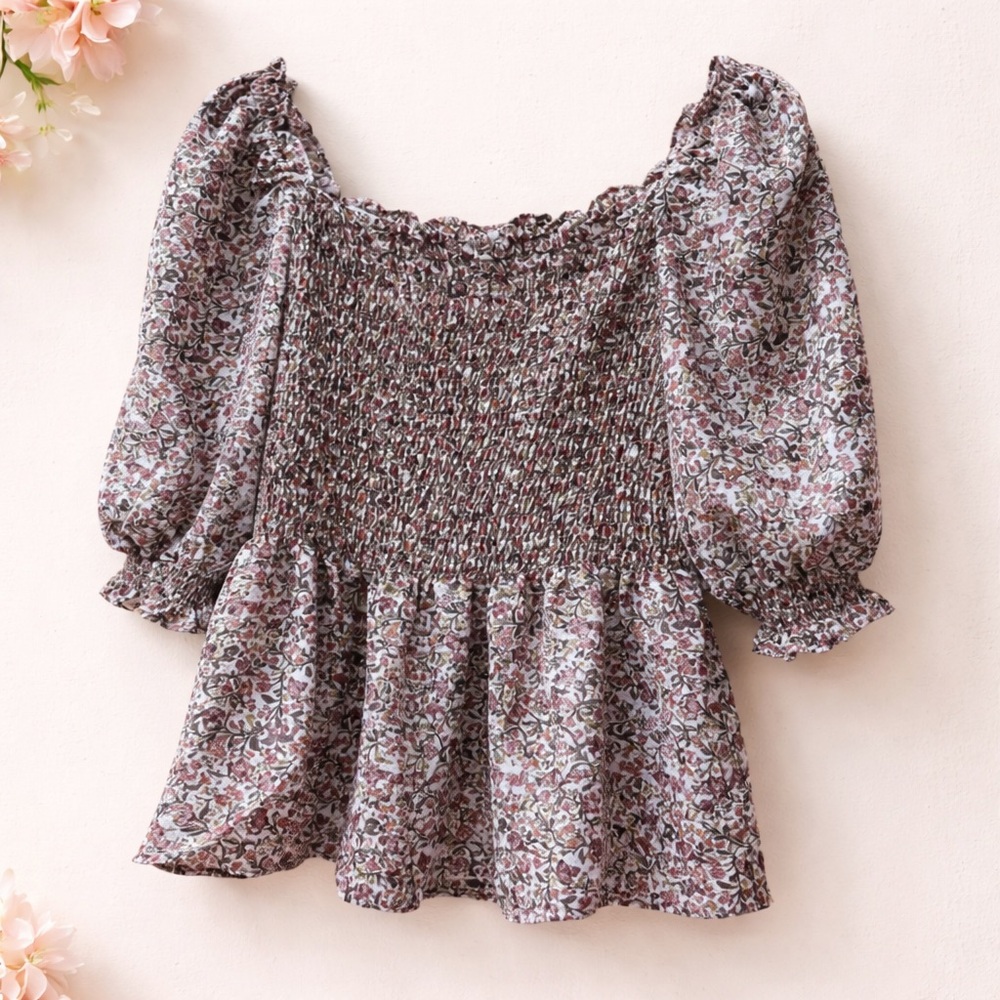 Max Studio Multicolor Floral Smocked Blouse